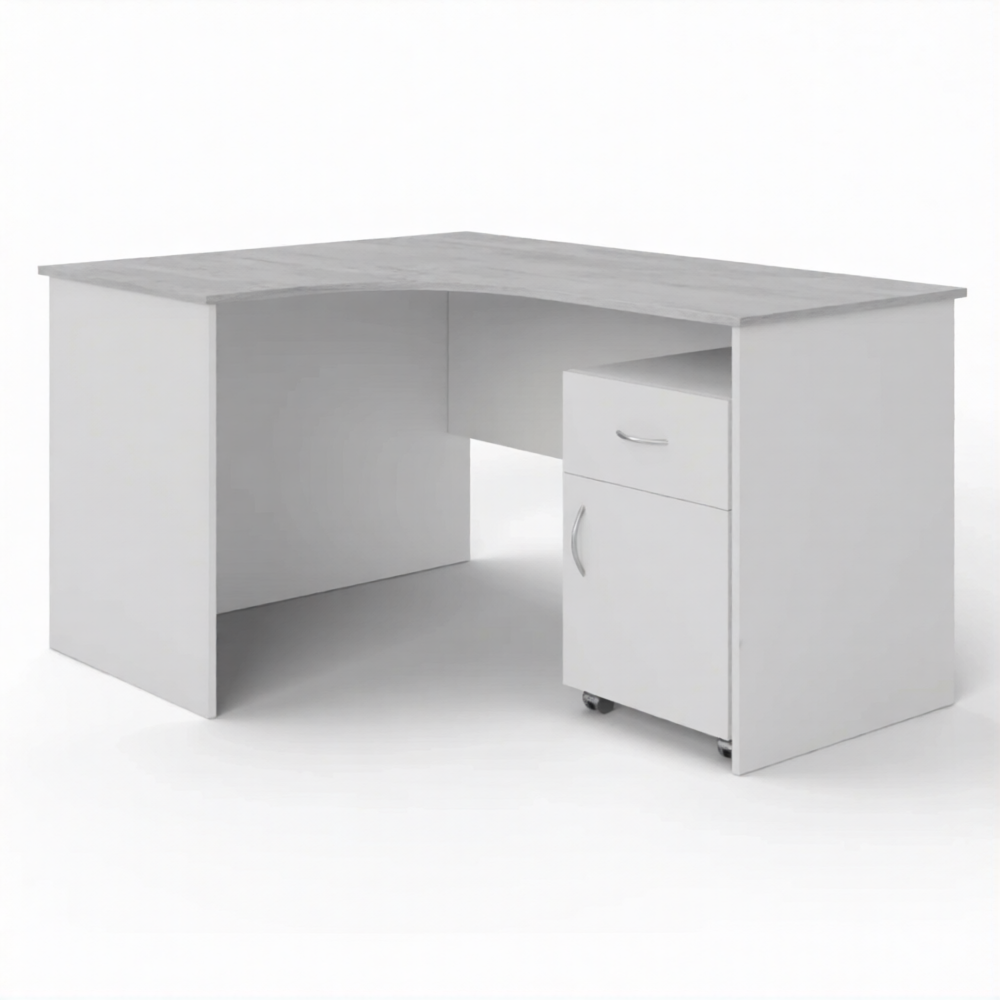 Стол рабочий угловой с тумбой подкатной СУ-1 левый (корпус ЛДСП белый, столеш. ЛДСП дуб канадский)