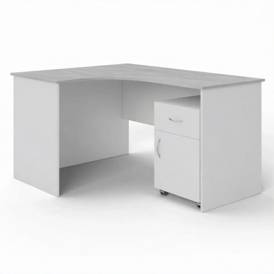 Стол рабочий угловой с тумбой подкатной СУ-1 левый (корпус ЛДСП белый, столеш. ЛДСП дуб канадский)