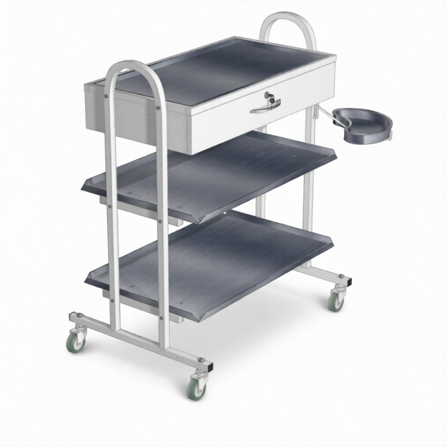 Стол инструментальный с ящиком (колеса резина) СМя-3 (каркас белый)