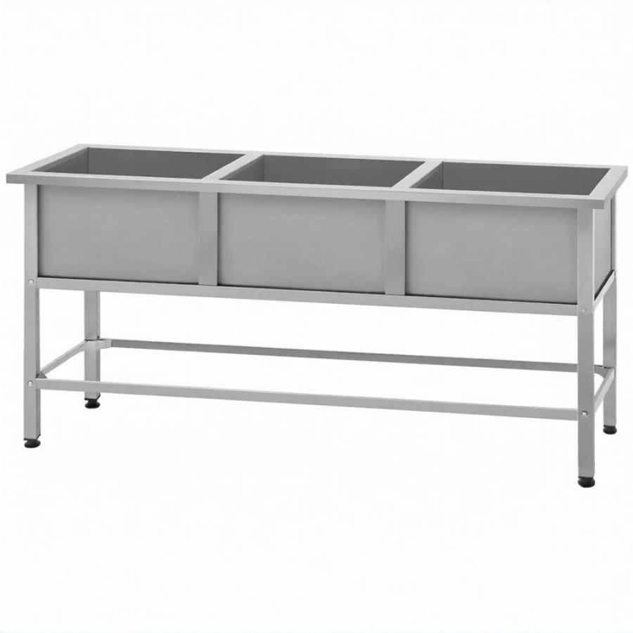 Ванна моечная ВМСн 530/3  3 м/о 430х430х300 (полка 2 отв. борт; ножка проф. тр. 40х40)