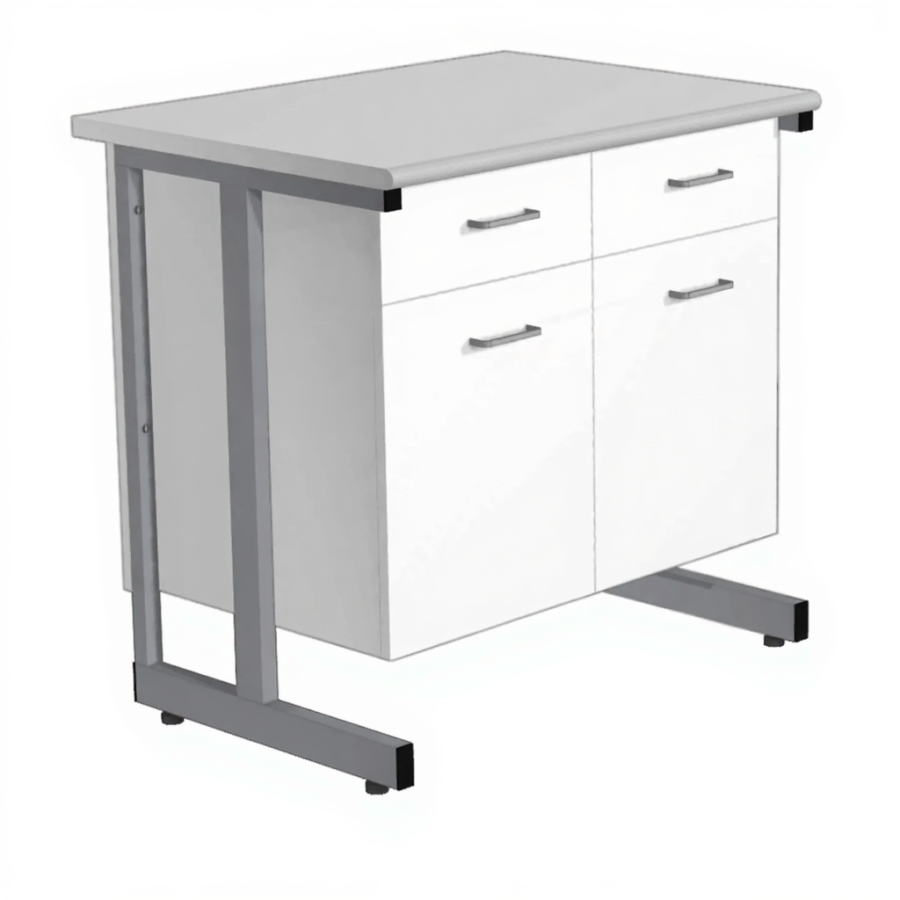 Стол-тумба СЛ-211/2 «Премиум» (корпус металл белый, столешница постформинг серый, каркас серый)