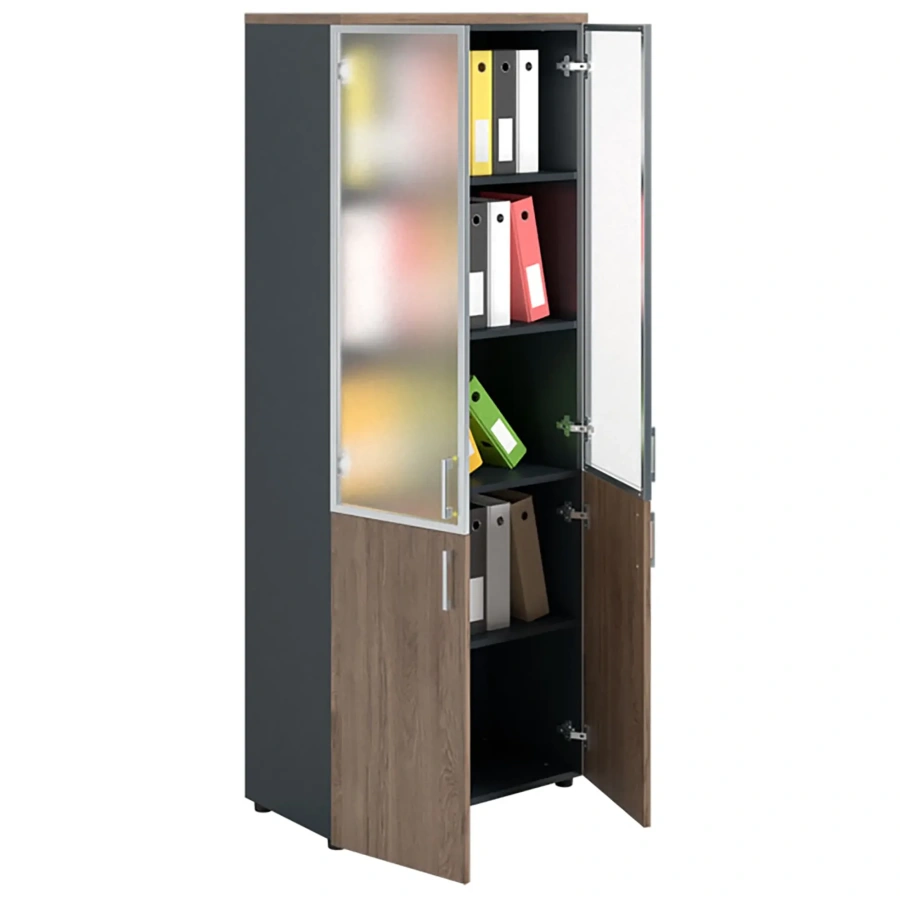 Шкаф NW 2080/2G со стеклом темный орех/антрацит